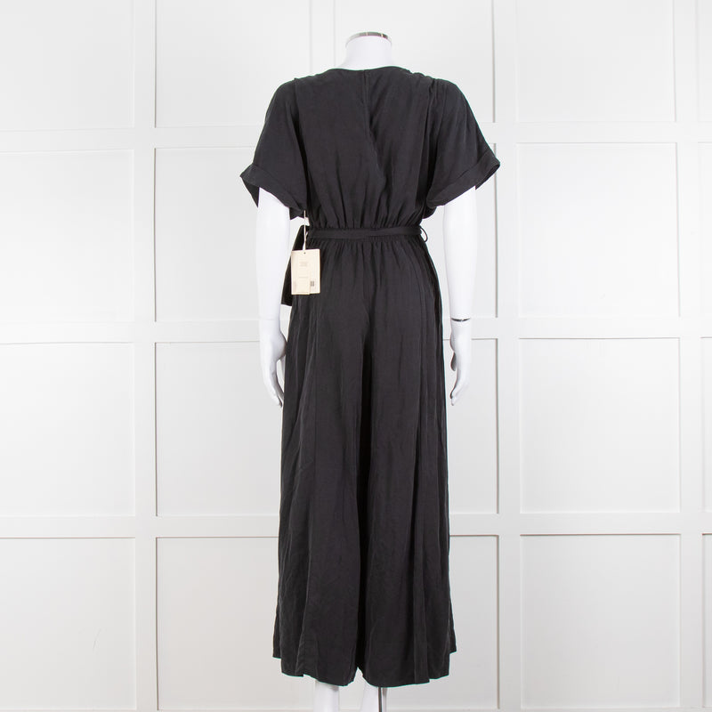 Mara Hoffman Brushed Black Short Sleeve Belted Jumpsuit