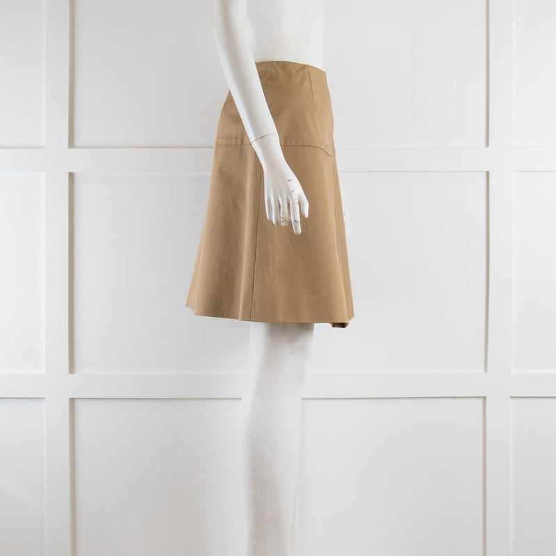 Miu Miu Tan Mini Skirt with Front Pleat