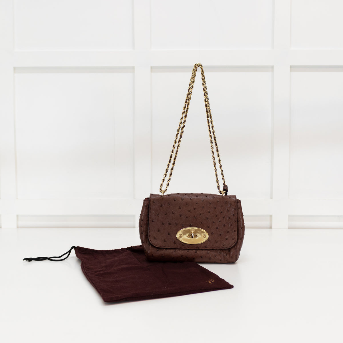 Mulberry Brown Ostrich Leather Lily Small Flap Bag