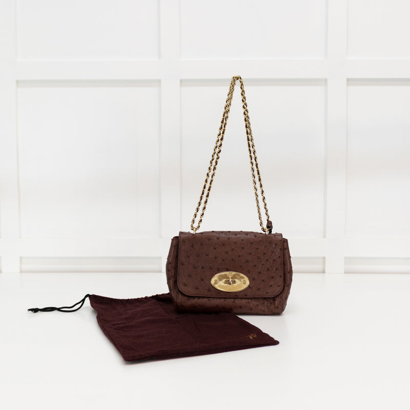 Mulberry Brown Ostrich Leather Lily Small Flap Bag