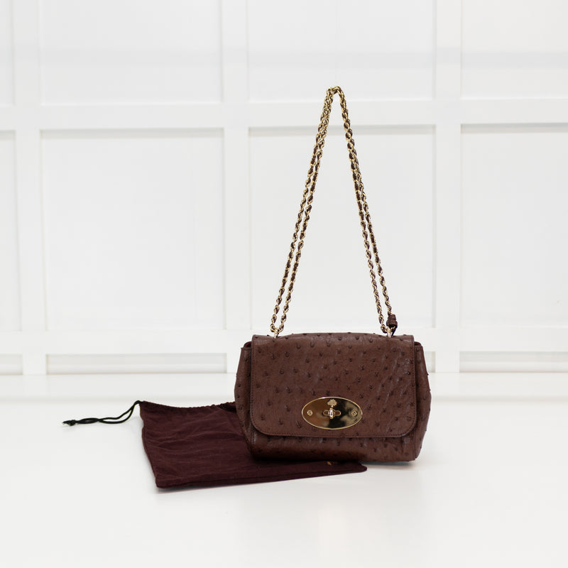 Mulberry Brown Ostrich Leather Lily Small Flap Bag