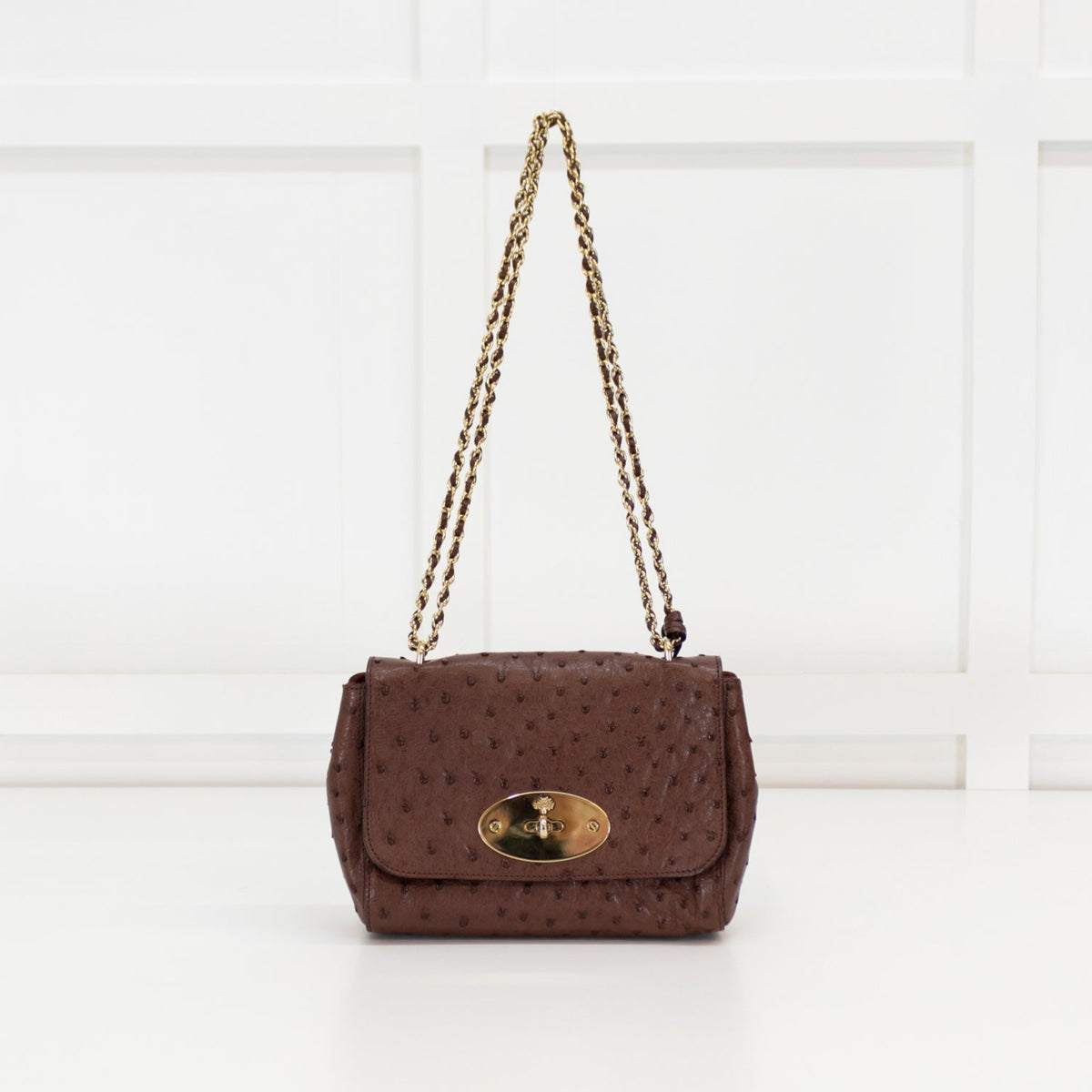Mulberry Brown Ostrich Leather Lily Small Flap Bag