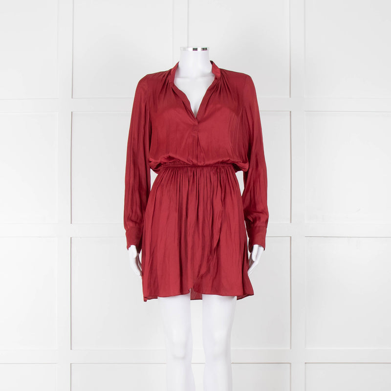 Zadig & Voltaire Burgundy Silky Long Sleeve Mini Dress