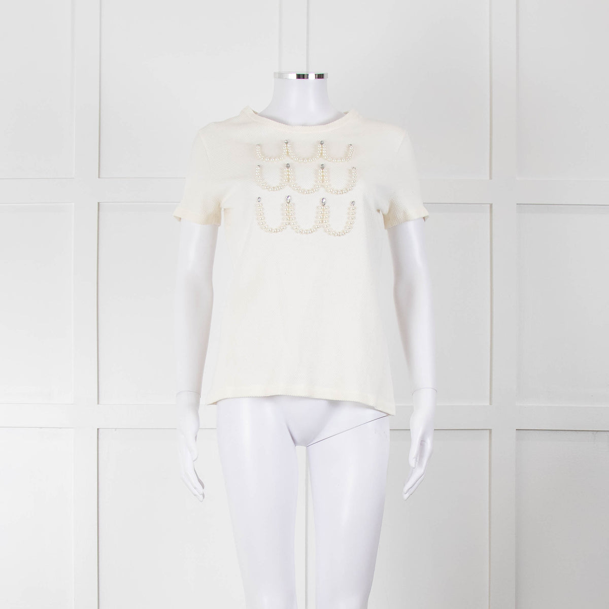 Marccain Cream Pearl Crystal Detail Top