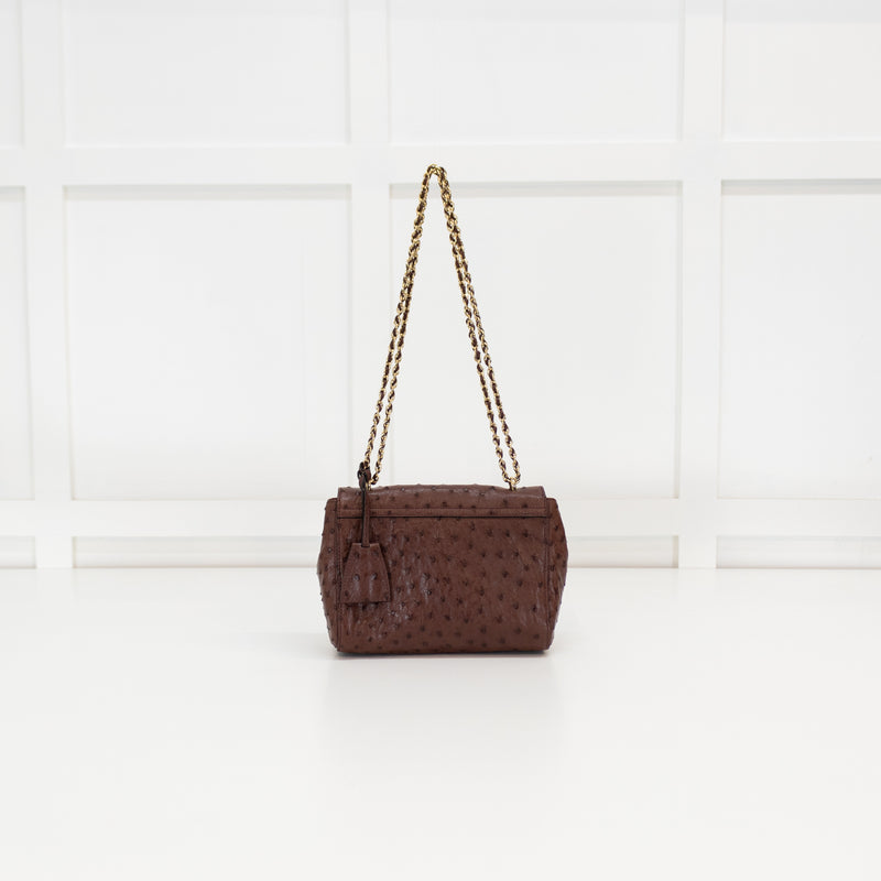 Mulberry Brown Ostrich Leather Lily Small Flap Bag