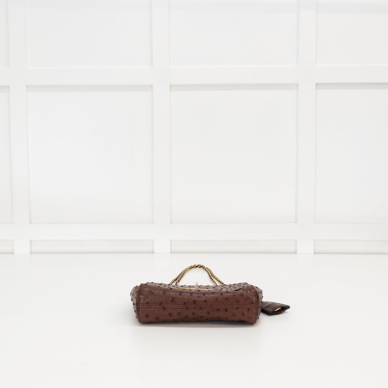 Mulberry Brown Ostrich Leather Lily Small Flap Bag