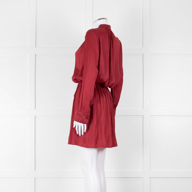 Zadig & Voltaire Burgundy Silky Long Sleeve Mini Dress
