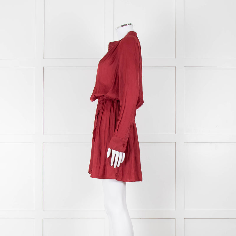 Zadig & Voltaire Burgundy Silky Long Sleeve Mini Dress