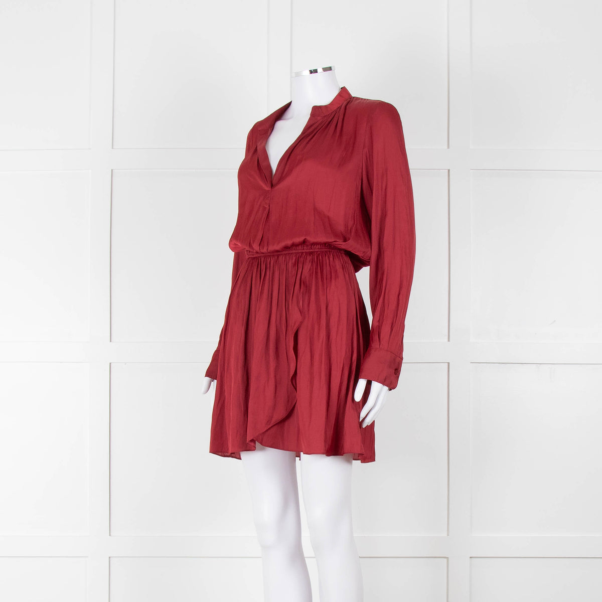 Zadig & Voltaire Burgundy Silky Long Sleeve Mini Dress