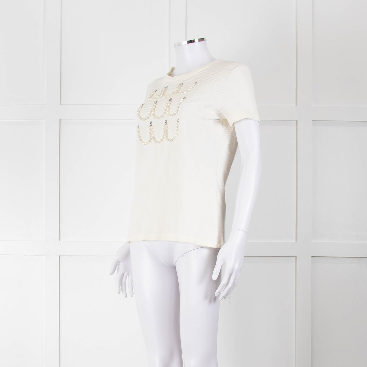 Marccain Cream Pearl Crystal Detail Top
