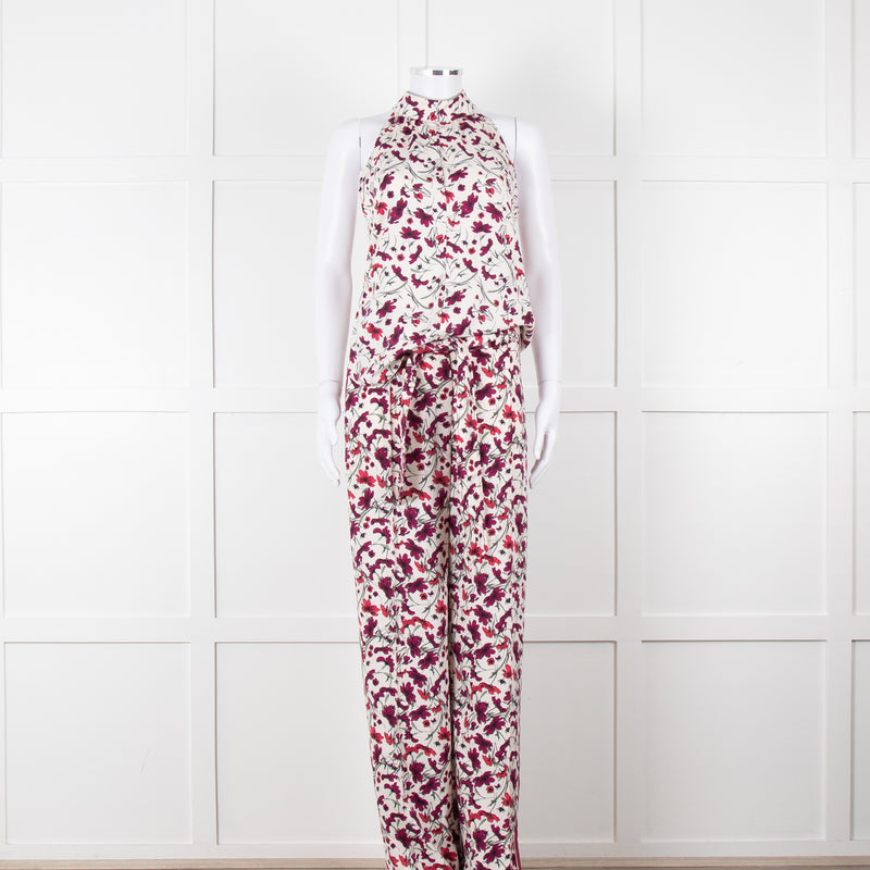 Me+Em Cream Burgundy Floral Halter Neck Top