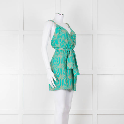 ViX Paula Hermanny Turquoise Beige Sleeveless Short Sun Dress
