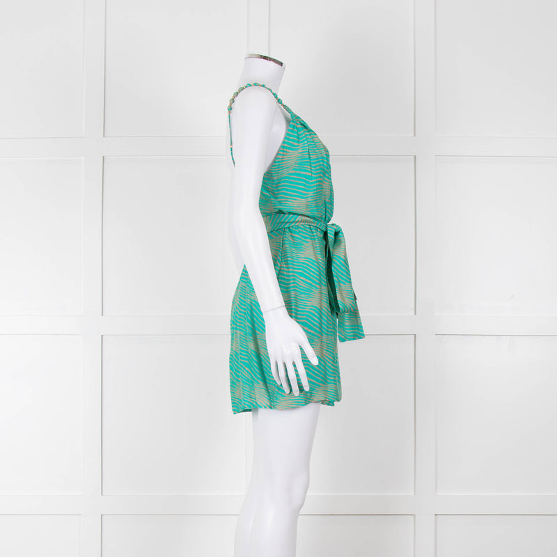 ViX Paula Hermanny Turquoise Beige Sleeveless Short Sun Dress