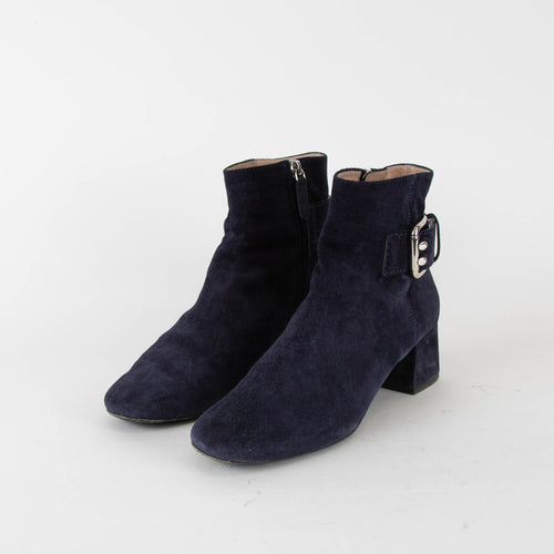 Tod's Navy Suede Ankle Boot With Buckle