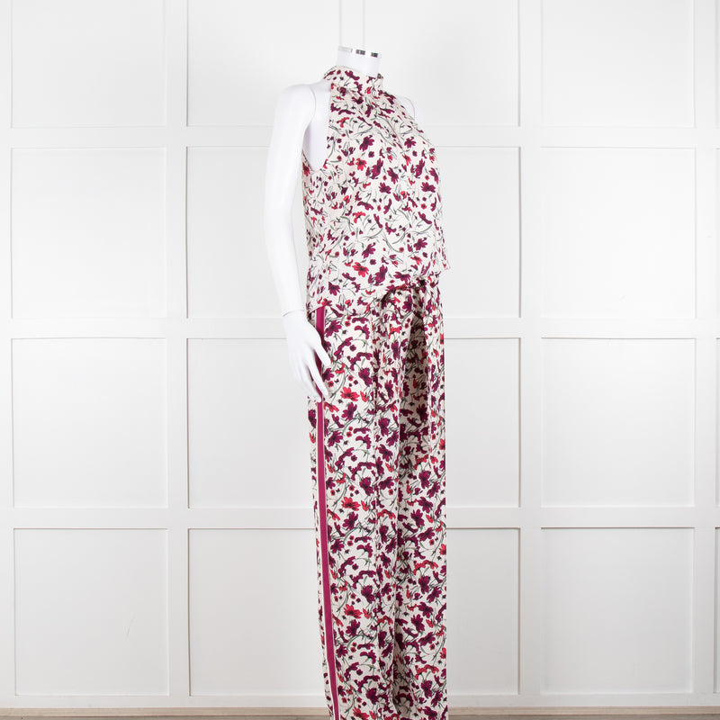 Me+Em Cream Burgundy Floral Halter Neck Top