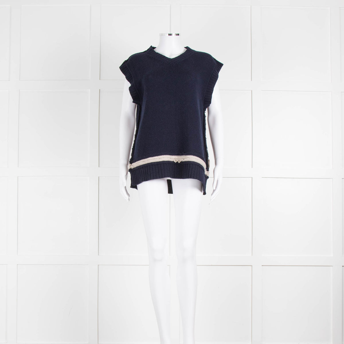 Marni Navy Blue Beige Trim Cashmere Knitted Sleeveless Jumper
