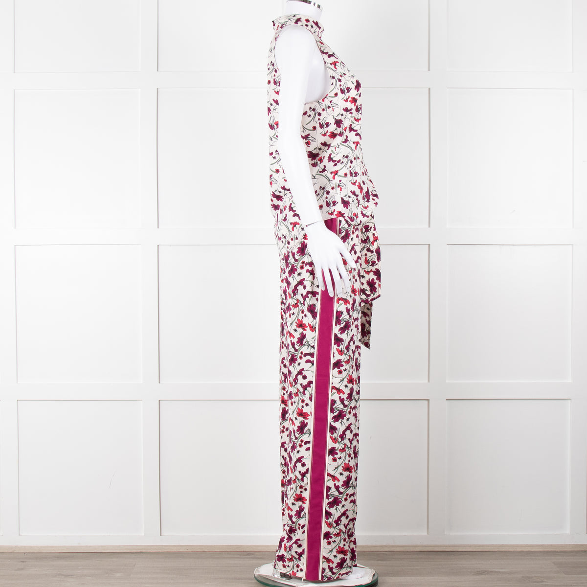 Me+Em Cream Burgundy Floral Halter Neck Top