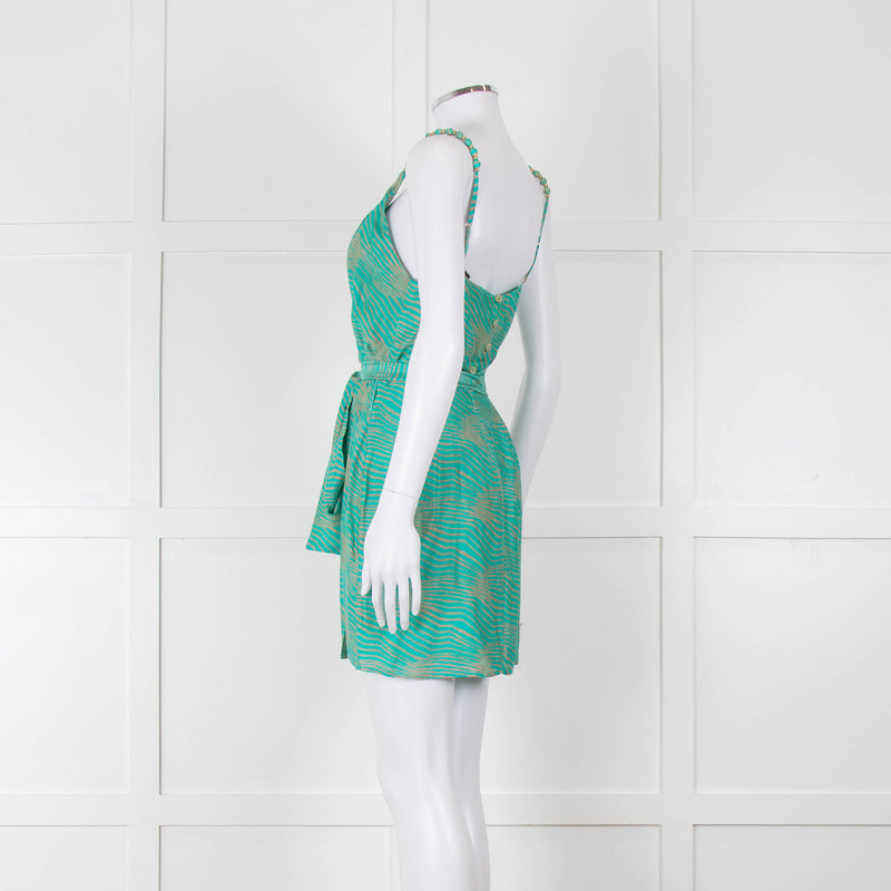 ViX Paula Hermanny Turquoise Beige Sleeveless Short Sun Dress