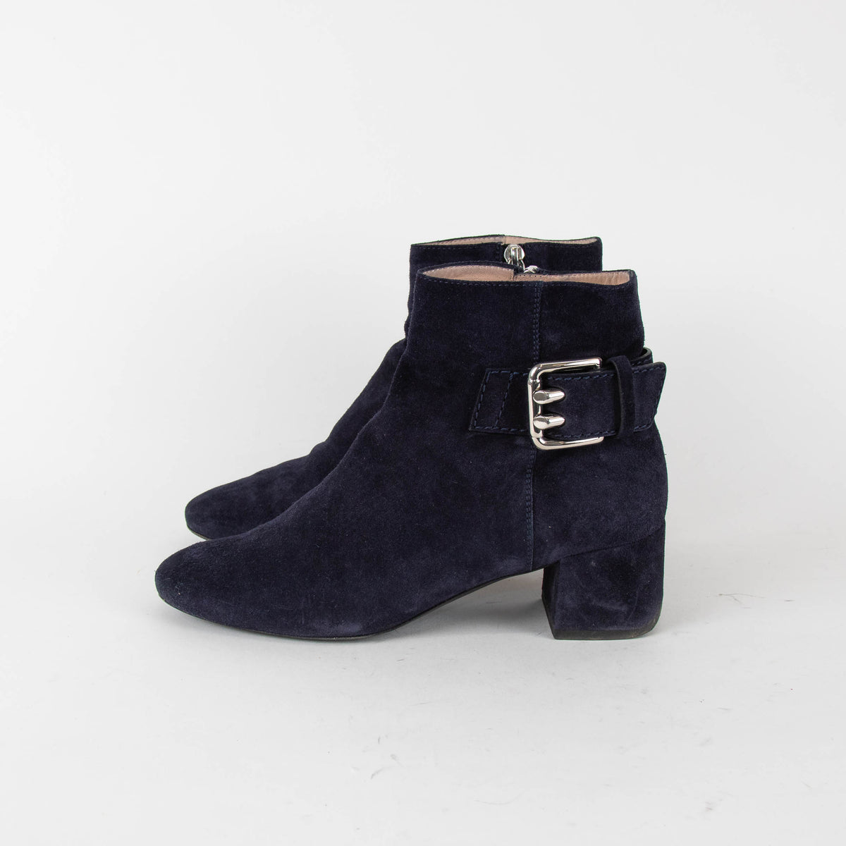 Tod's Navy Suede Ankle Boot With Buckle