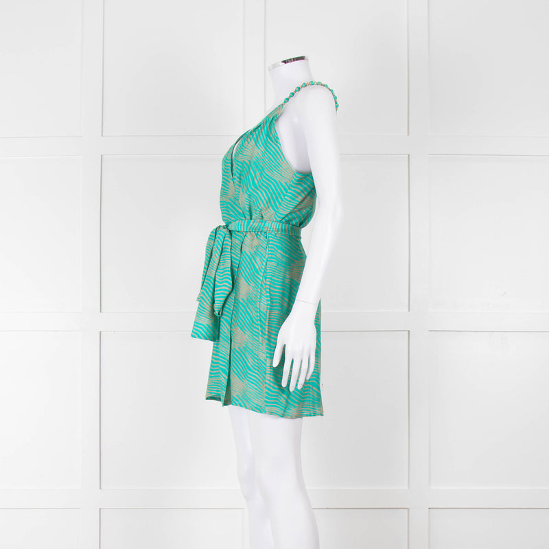 ViX Paula Hermanny Turquoise Beige Sleeveless Short Sun Dress