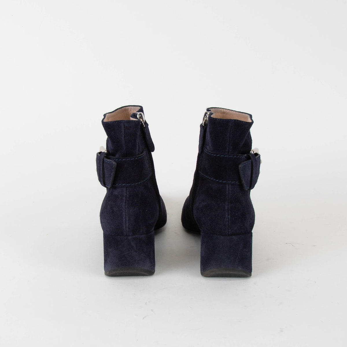 Tod's Navy Suede Ankle Boot With Buckle