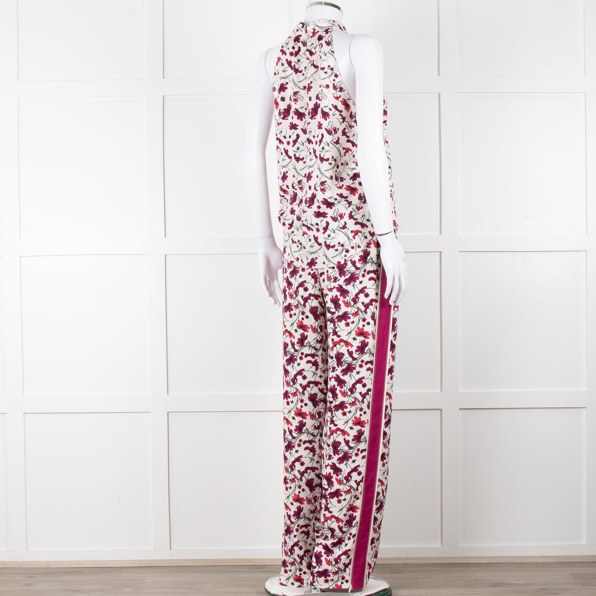 Me+Em Cream Burgundy Floral Halter Neck Top