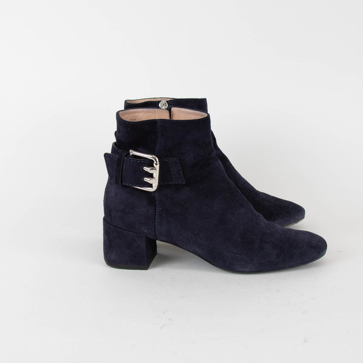 Tod's Navy Suede Ankle Boot With Buckle