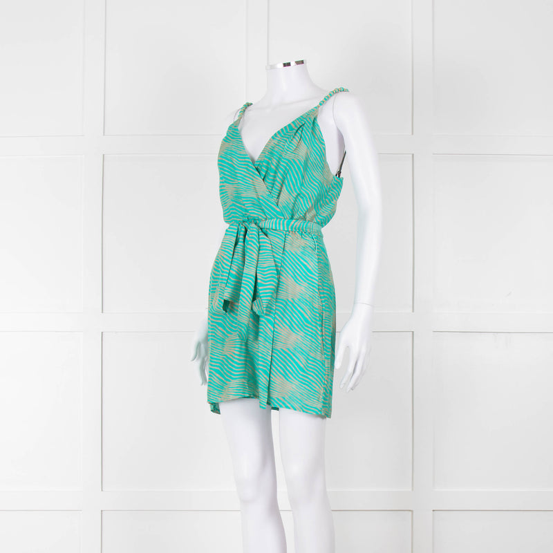 ViX Paula Hermanny Turquoise Beige Sleeveless Short Sun Dress