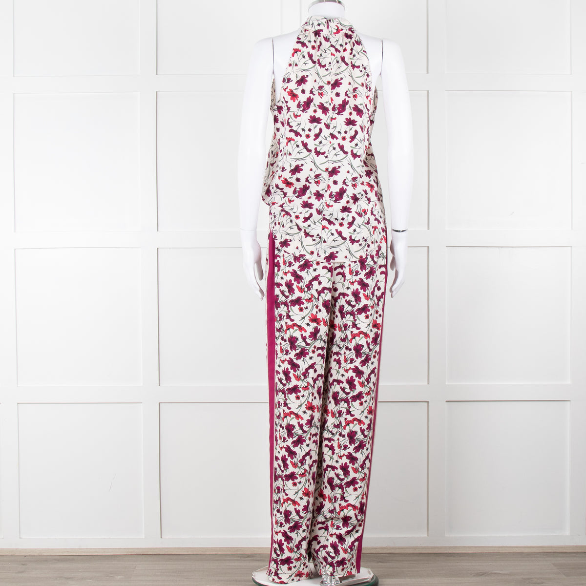 Me+Em Cream Burgundy Floral Halter Neck Top