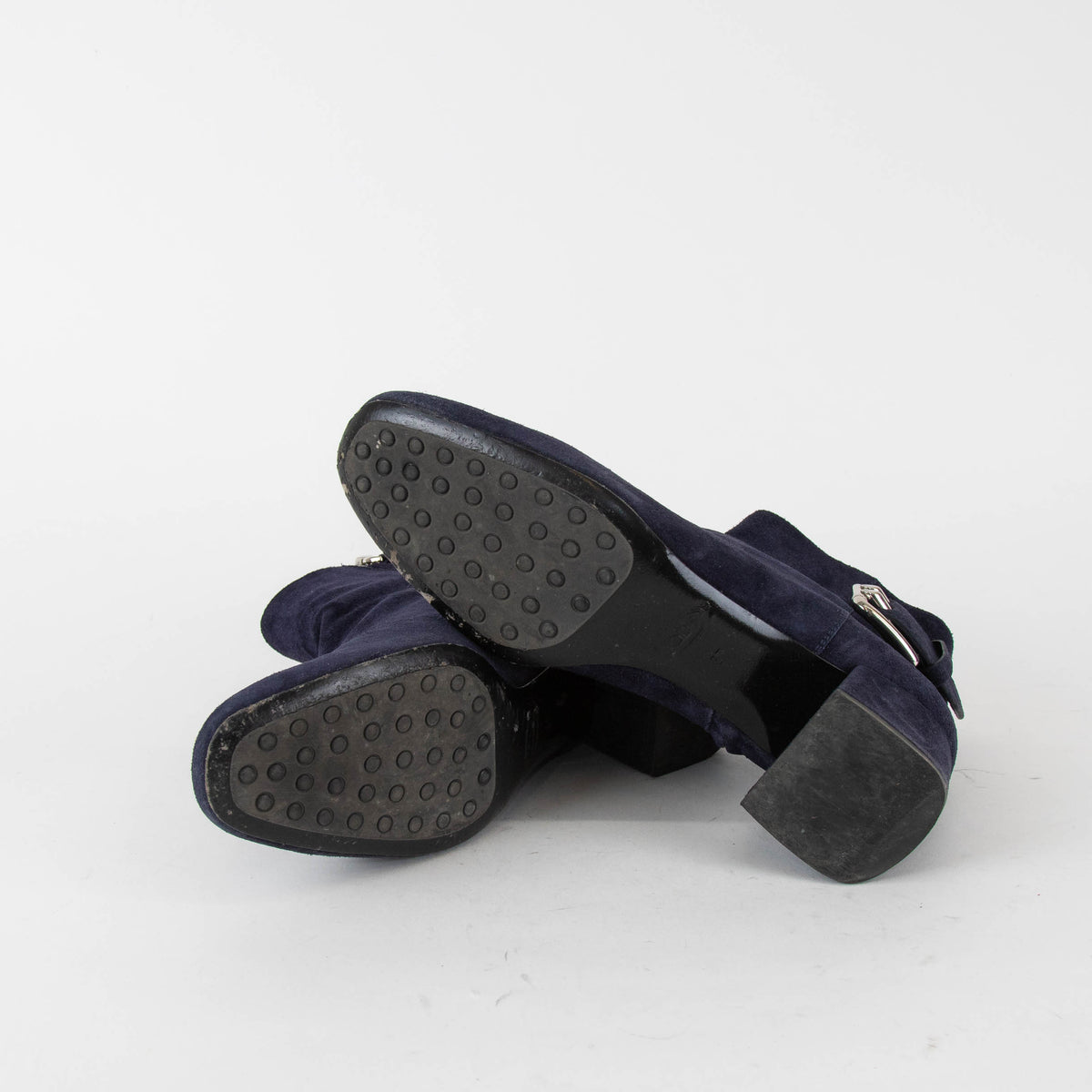 Tod's Navy Suede Ankle Boot With Buckle