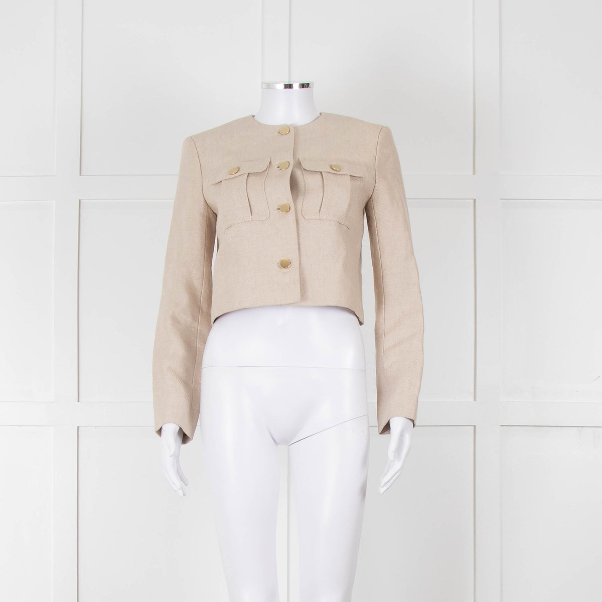 Theory Beige Linen Gold Button Cropped Jacket