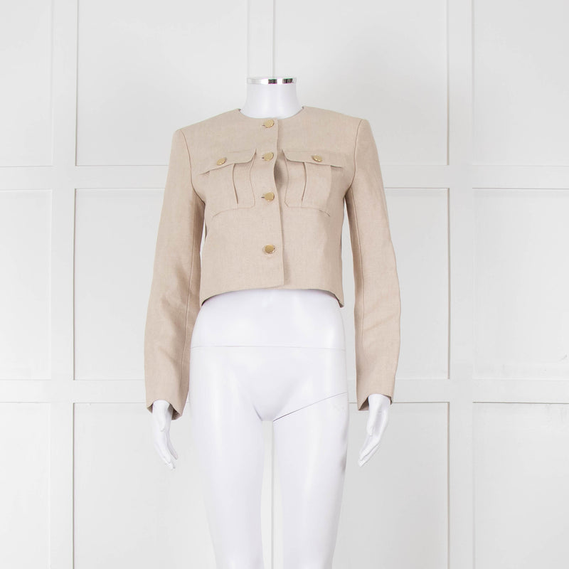 Theory Beige Linen Gold Button Cropped Jacket