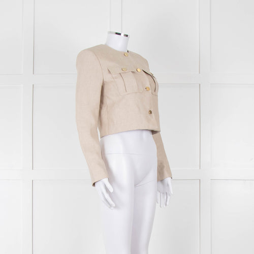 Theory Beige Linen Gold Button Cropped Jacket