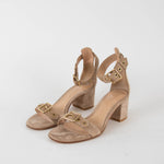 Gianvito Rossi Beige Suede Hayes Mid Heel Sandal