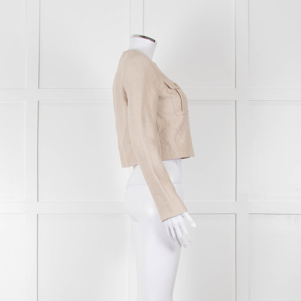 Theory Beige Linen Gold Button Cropped Jacket