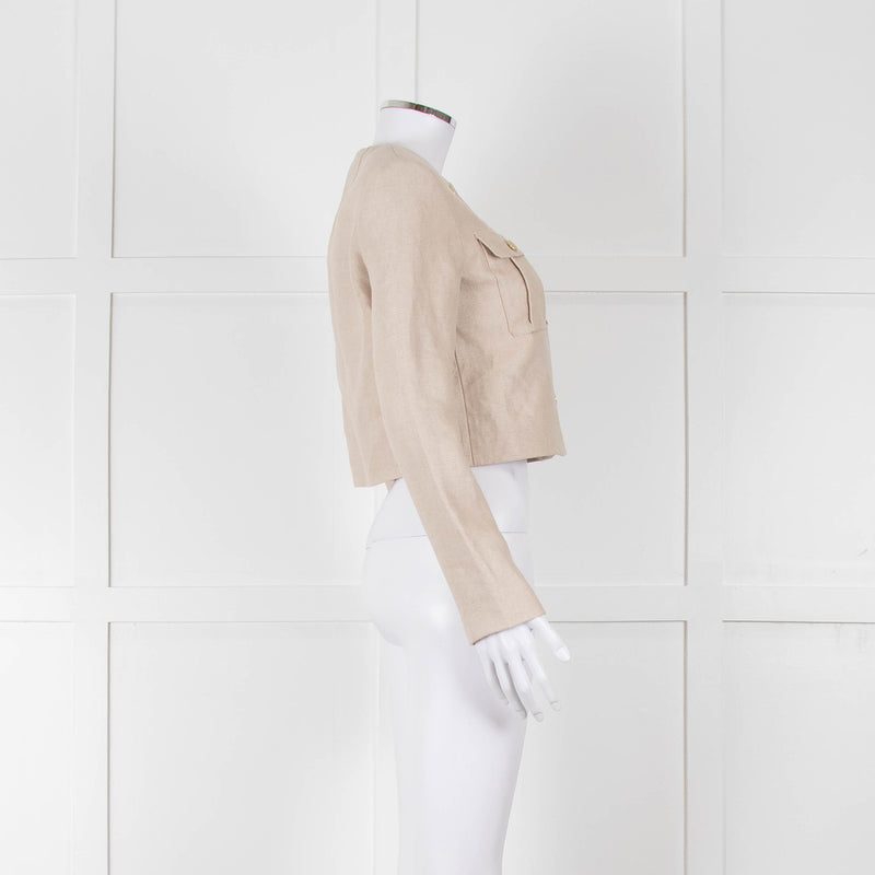 Theory Beige Linen Gold Button Cropped Jacket