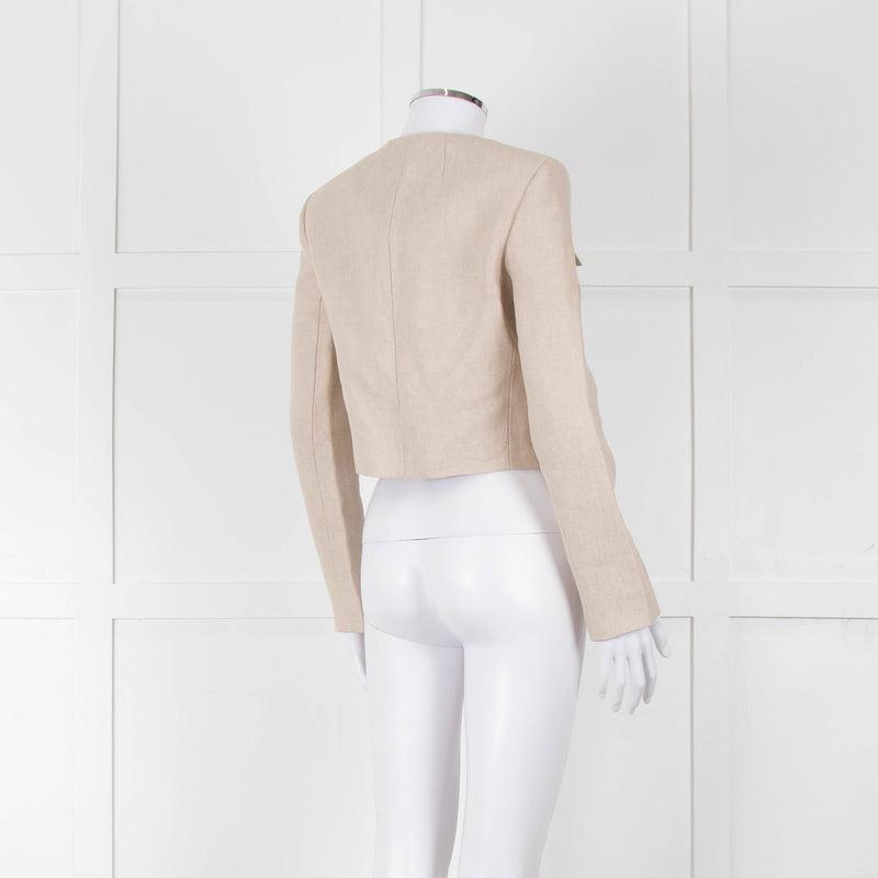 Theory Beige Linen Gold Button Cropped Jacket