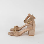 Gianvito Rossi Beige Suede Hayes Mid Heel Sandal
