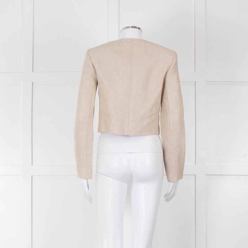 Theory Beige Linen Gold Button Cropped Jacket