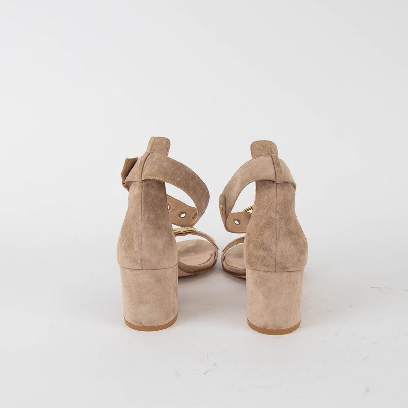 Gianvito Rossi Beige Suede Hayes Mid Heel Sandal