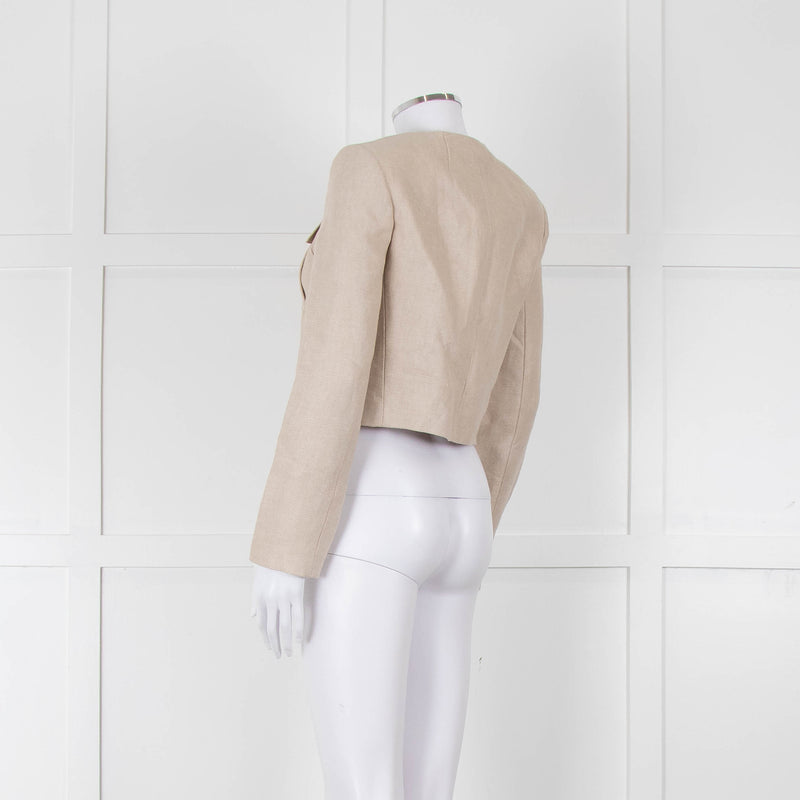 Theory Beige Linen Gold Button Cropped Jacket