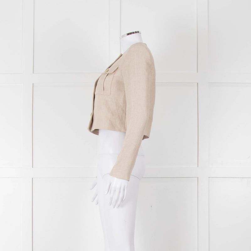 Theory Beige Linen Gold Button Cropped Jacket