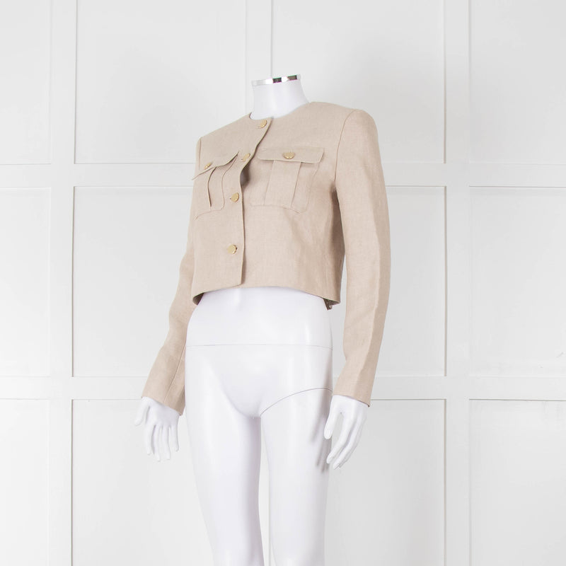 Theory Beige Linen Gold Button Cropped Jacket
