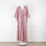 Maje Pink Black Paisley Wide Sleeve Midi Belted Dress