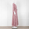 Maje Pink Black Paisley Wide Sleeve Midi Belted Dress