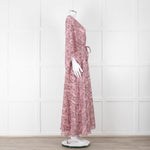 Maje Pink Black Paisley Wide Sleeve Midi Belted Dress