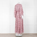 Maje Pink Black Paisley Wide Sleeve Midi Belted Dress