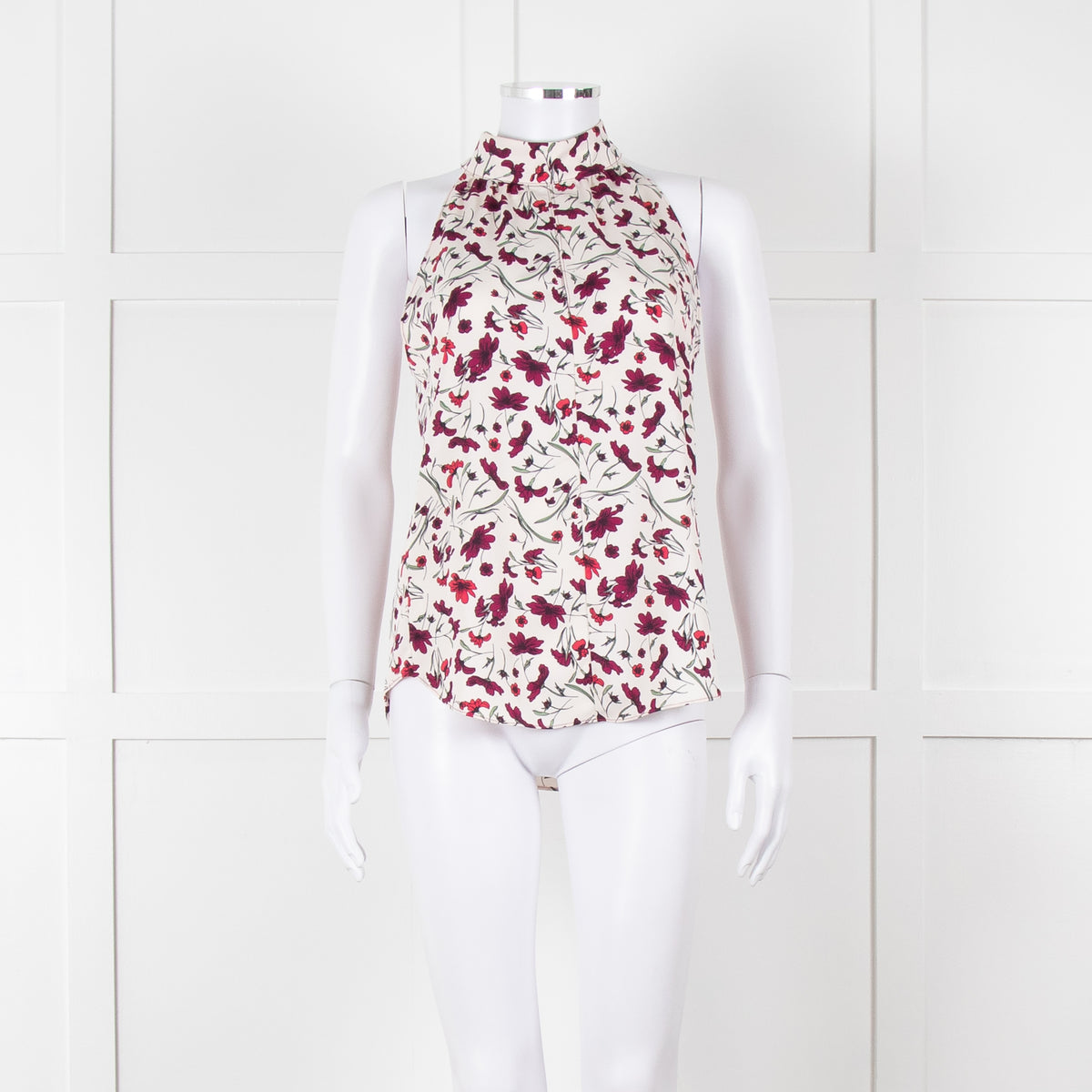 Me+Em Cream Burgundy Floral Halter Neck Top