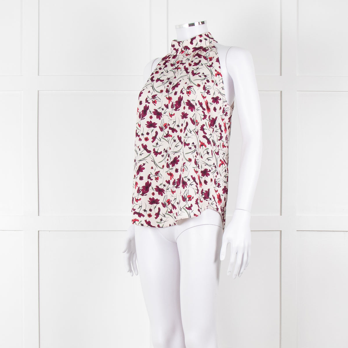 Me+Em Cream Burgundy Floral Halter Neck Top