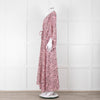 Maje Pink Black Paisley Wide Sleeve Midi Belted Dress